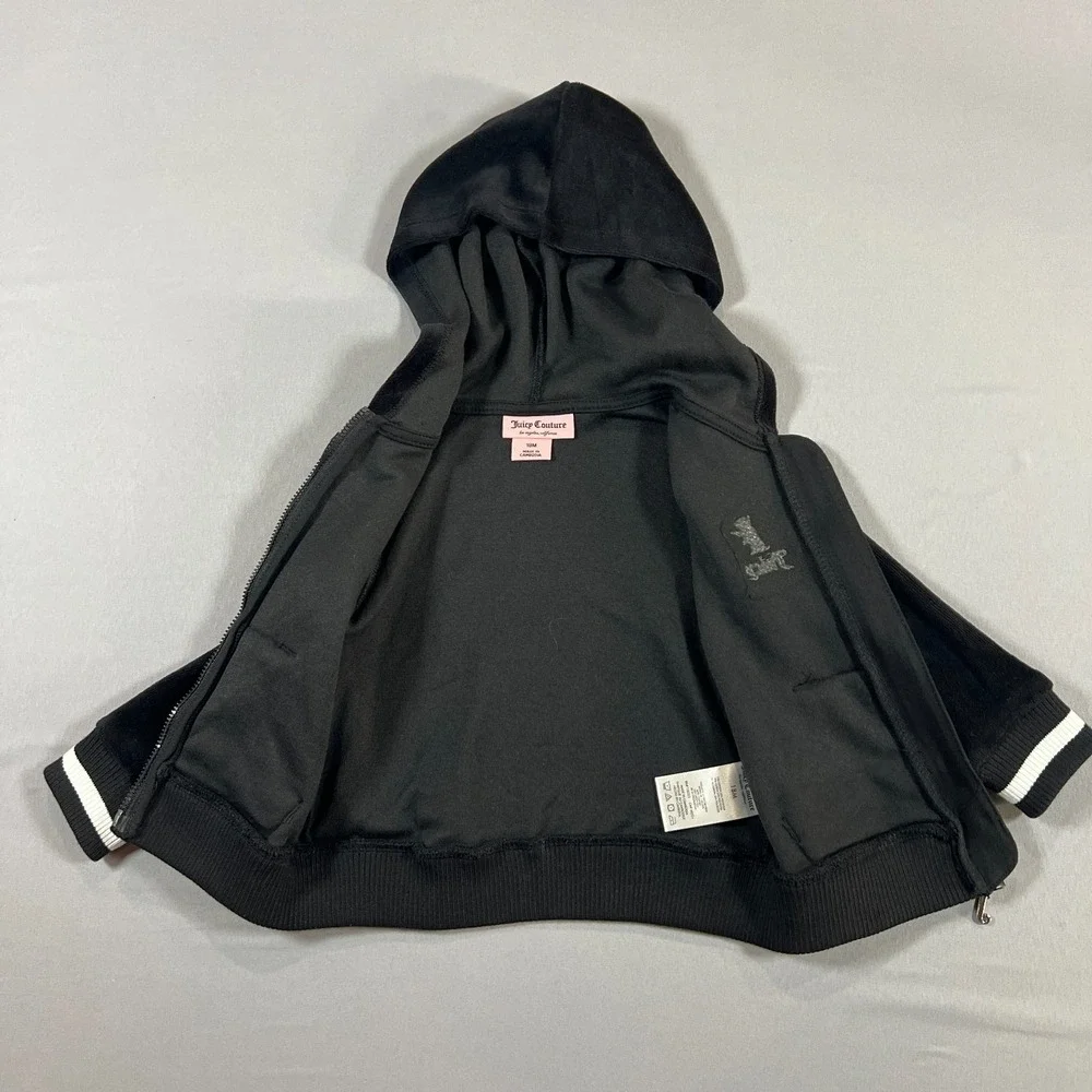Juicy Couture Hoodie Kids 18M Black Cotton Logo Embroidered Ribbed Trim Full Zip